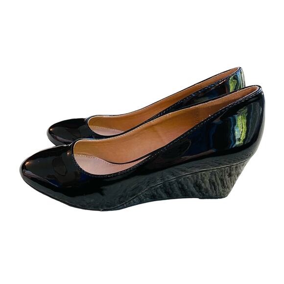 Christopher & Banks classic black patent high heel wedge US size 9M career shoes - Picture 3 of 12